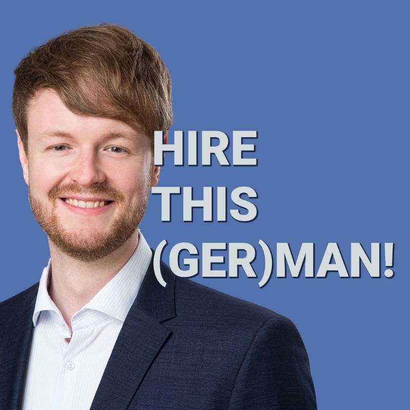 Porträtbild von Fabian Kraatz mit Textoverlay "Hire This (Ger)man"